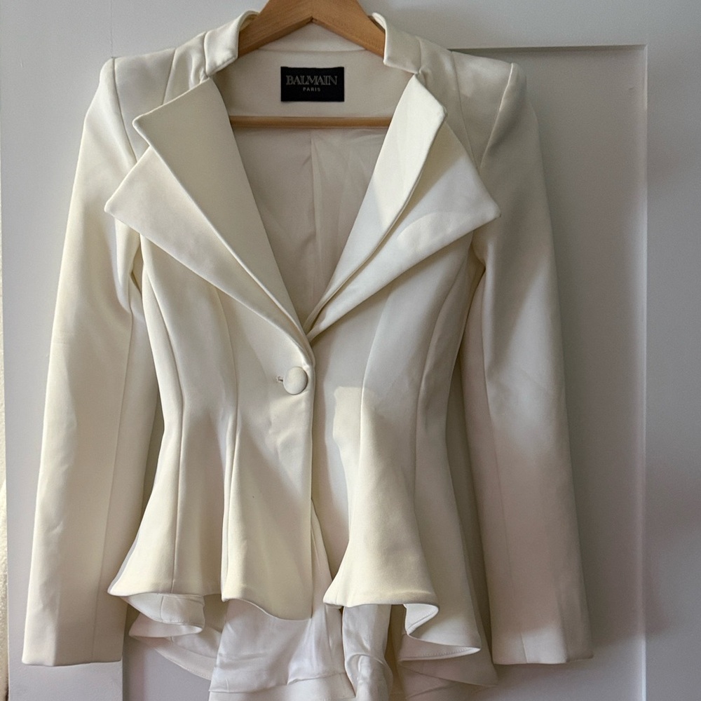 Balmain Women's white Peplum Blazer, Xs/S